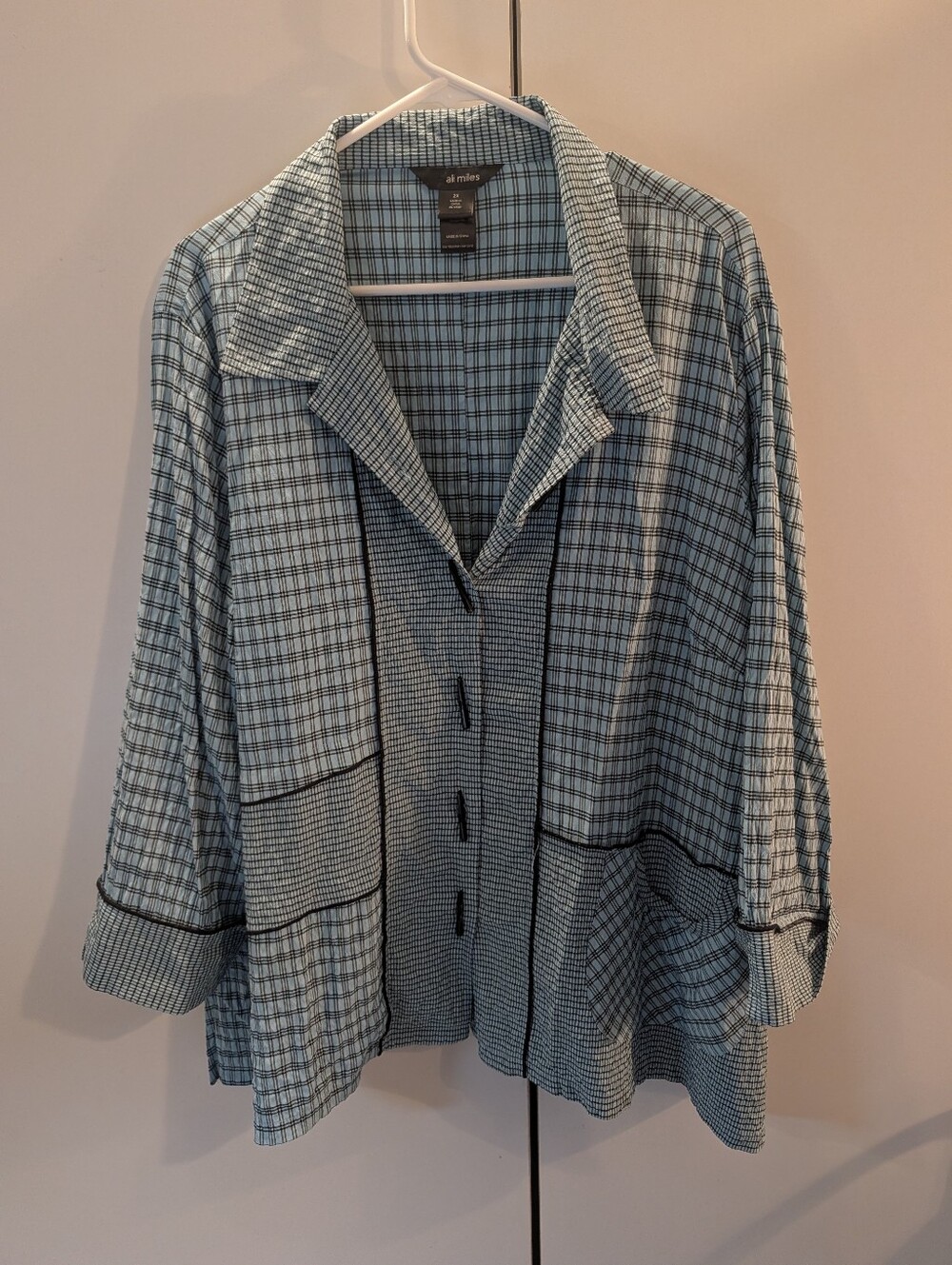 Ali Miles 2X Blue & Black Plaid Button-Front Shirt Jacket